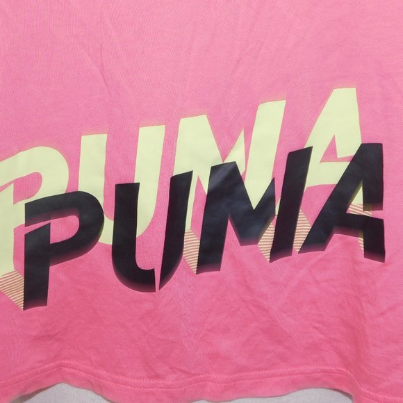 Puma Womens XL Pink Sleeveless Crop tank Workout Causal Shirt Back Spellout - Picture 7 of 7